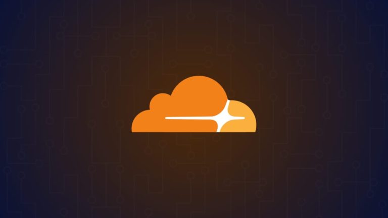 logo cloudflare dengan latar gradasi gelap